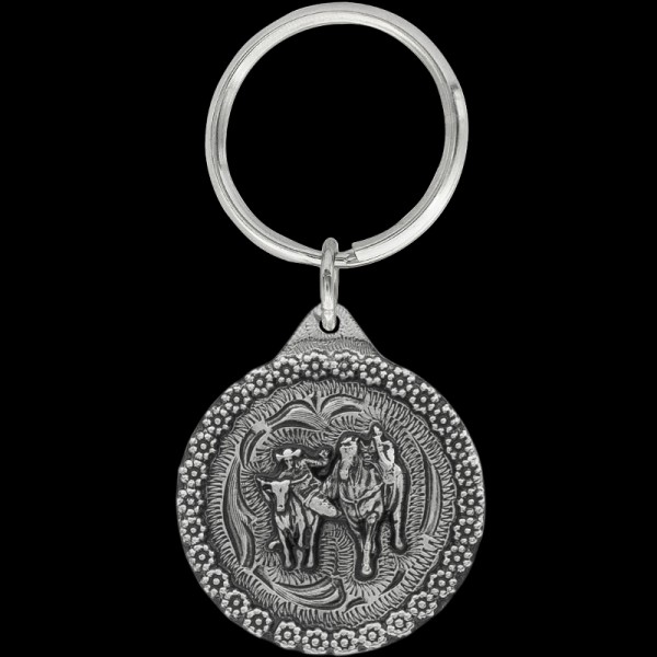 Tame the spirit of the arena with our Steer Wrestling Keychain. Expertly crafted, it's a tribute to the skill and courage of rodeo athletes. Order now!